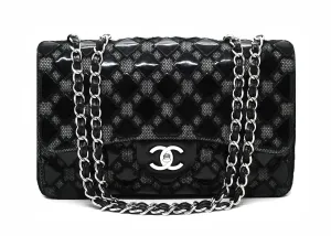 Chanel Runway Black Patent Mesh Single Flap Jumbo