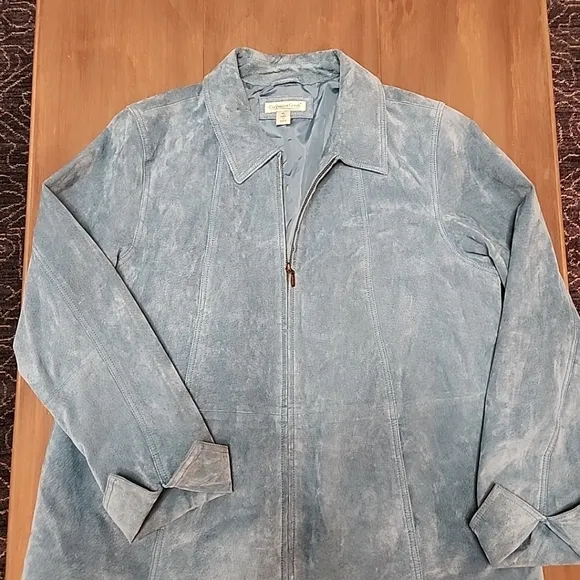 Coldwater Creek Sea Blue Genuine Suede Leather Jacket Women's Extra Large