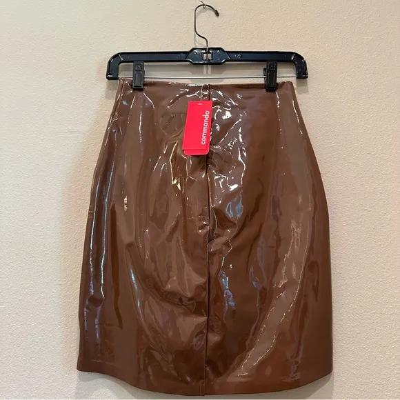 commando faux patent leather skirt cinnamon brown