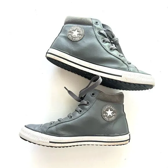 Converse Grey Leather Junior HIghtops sz 6