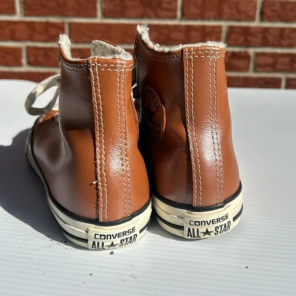 Converse ,youth size 3 , brown, leather, upper and rubber bottom in white