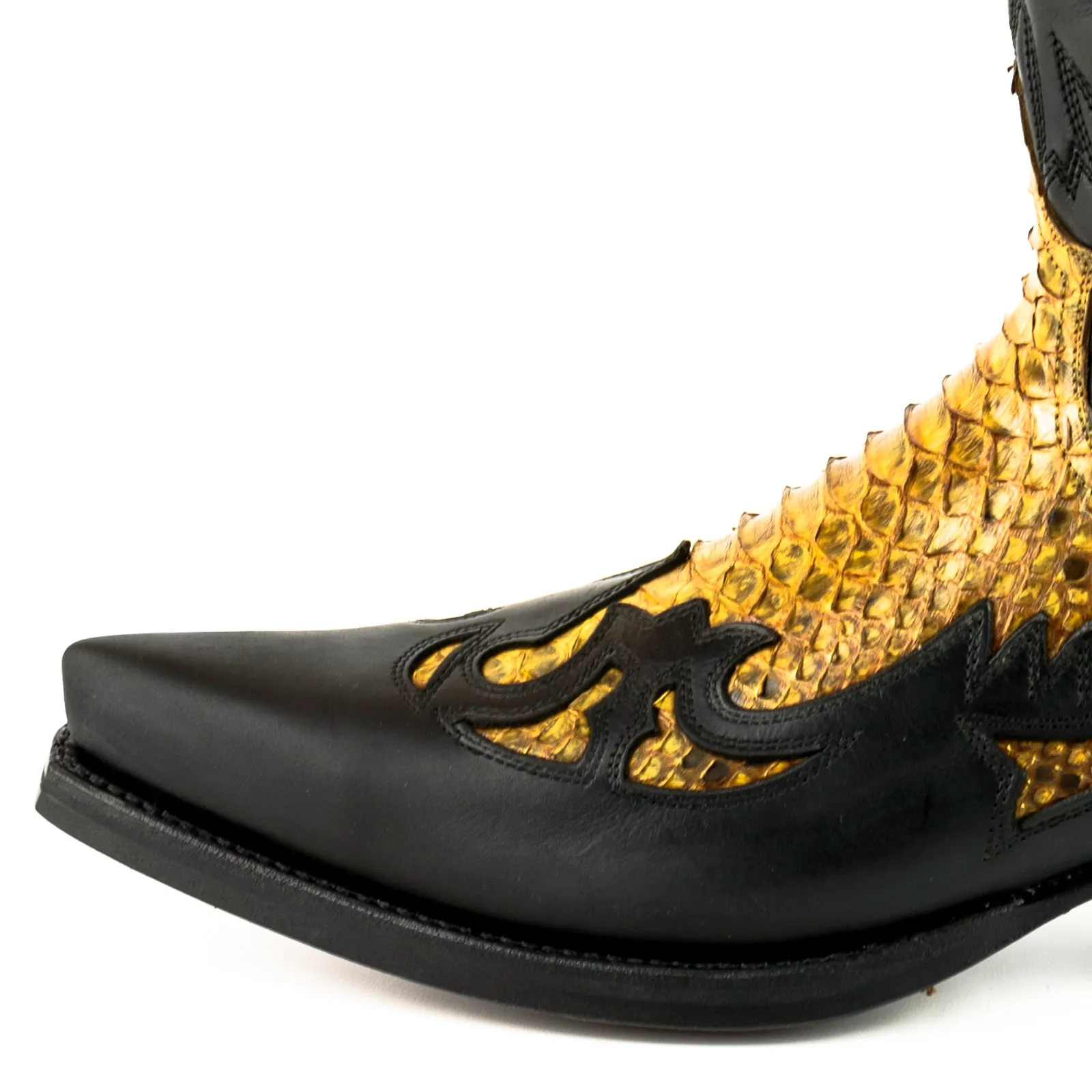 Cowboy Boots Women and Men Exotic Handcrafted Black and Yellow Leather 1935Texanas