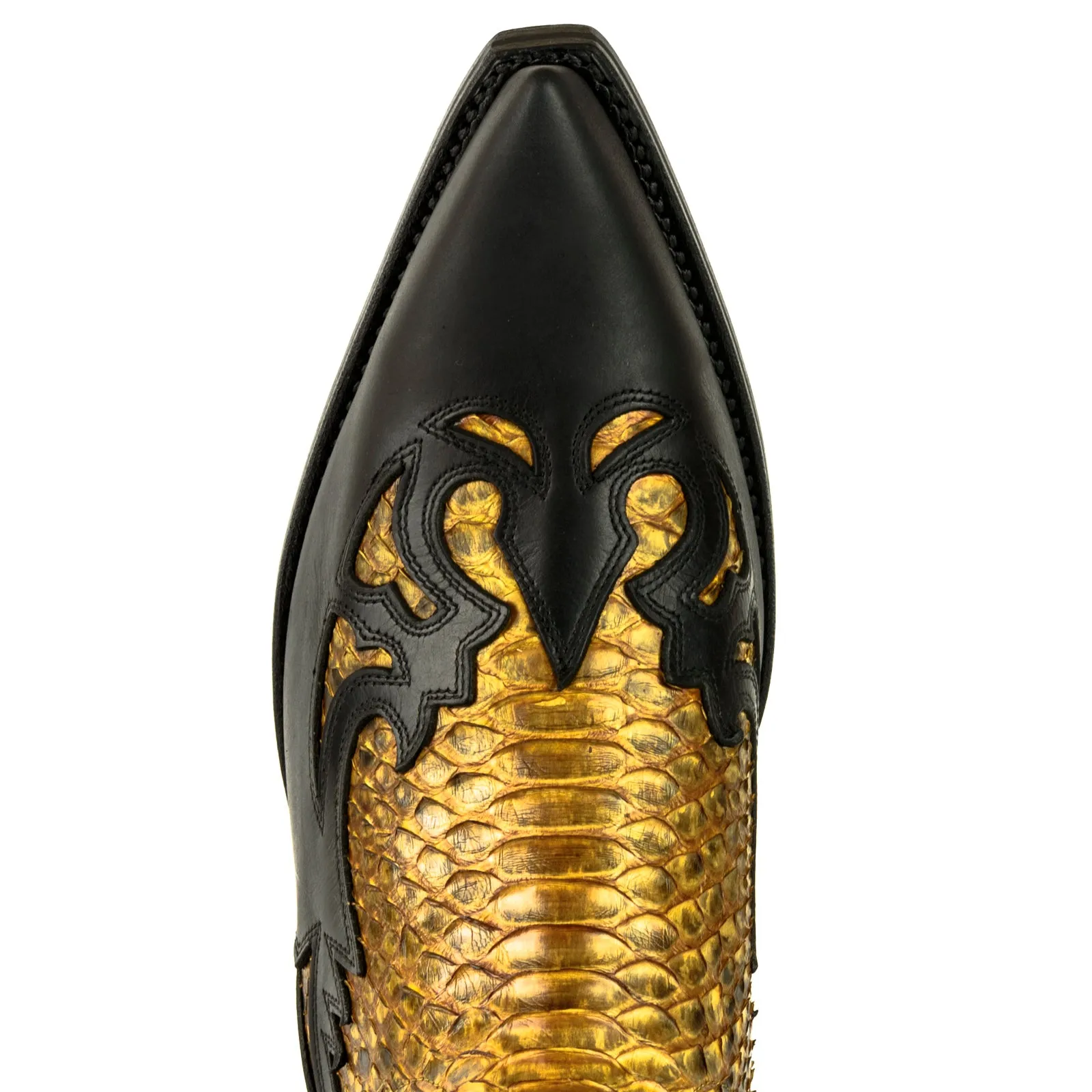 Cowboy Boots Women and Men Exotic Handcrafted Black and Yellow Leather 1935Texanas