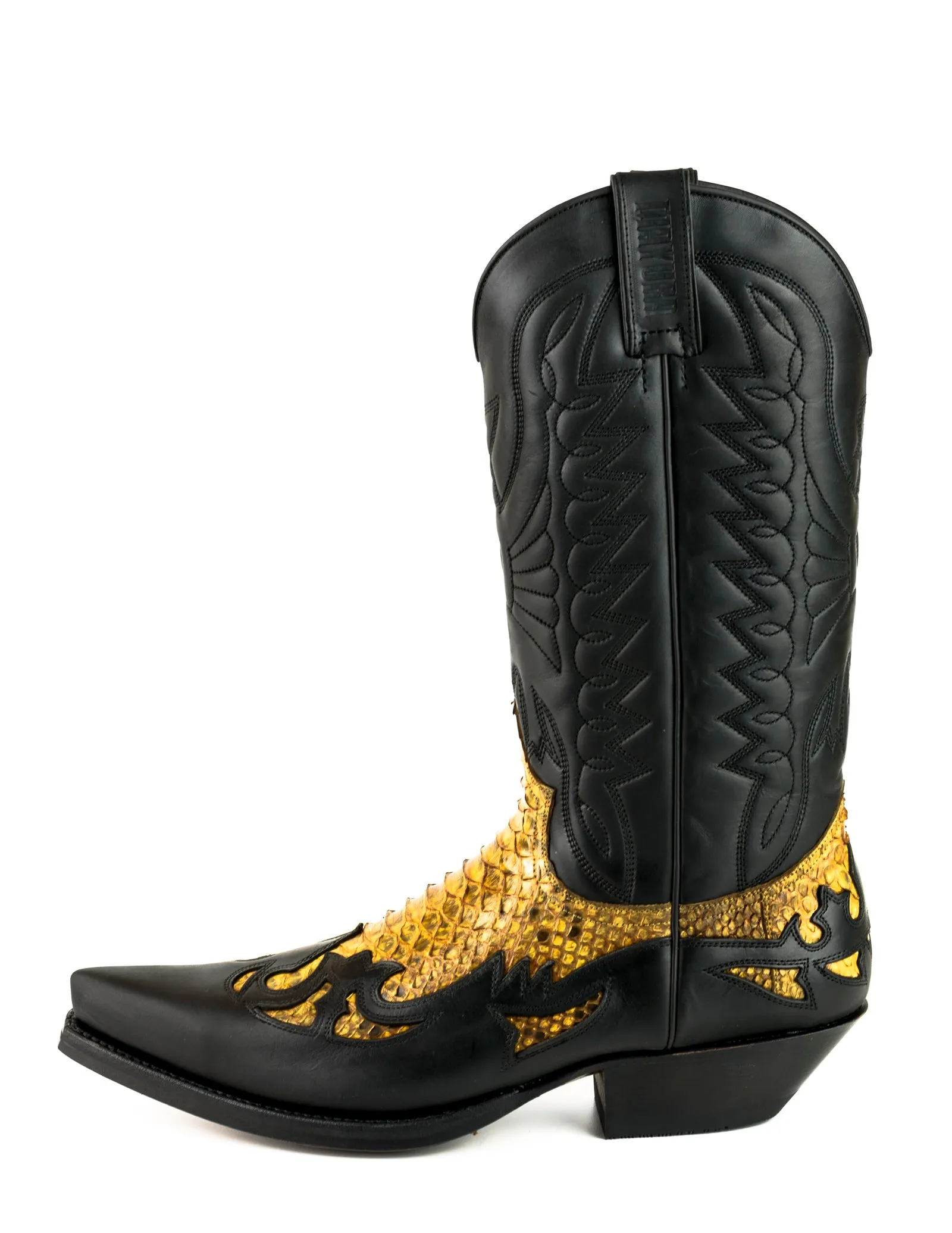 Cowboy Boots Women and Men Exotic Handcrafted Black and Yellow Leather 1935Texanas
