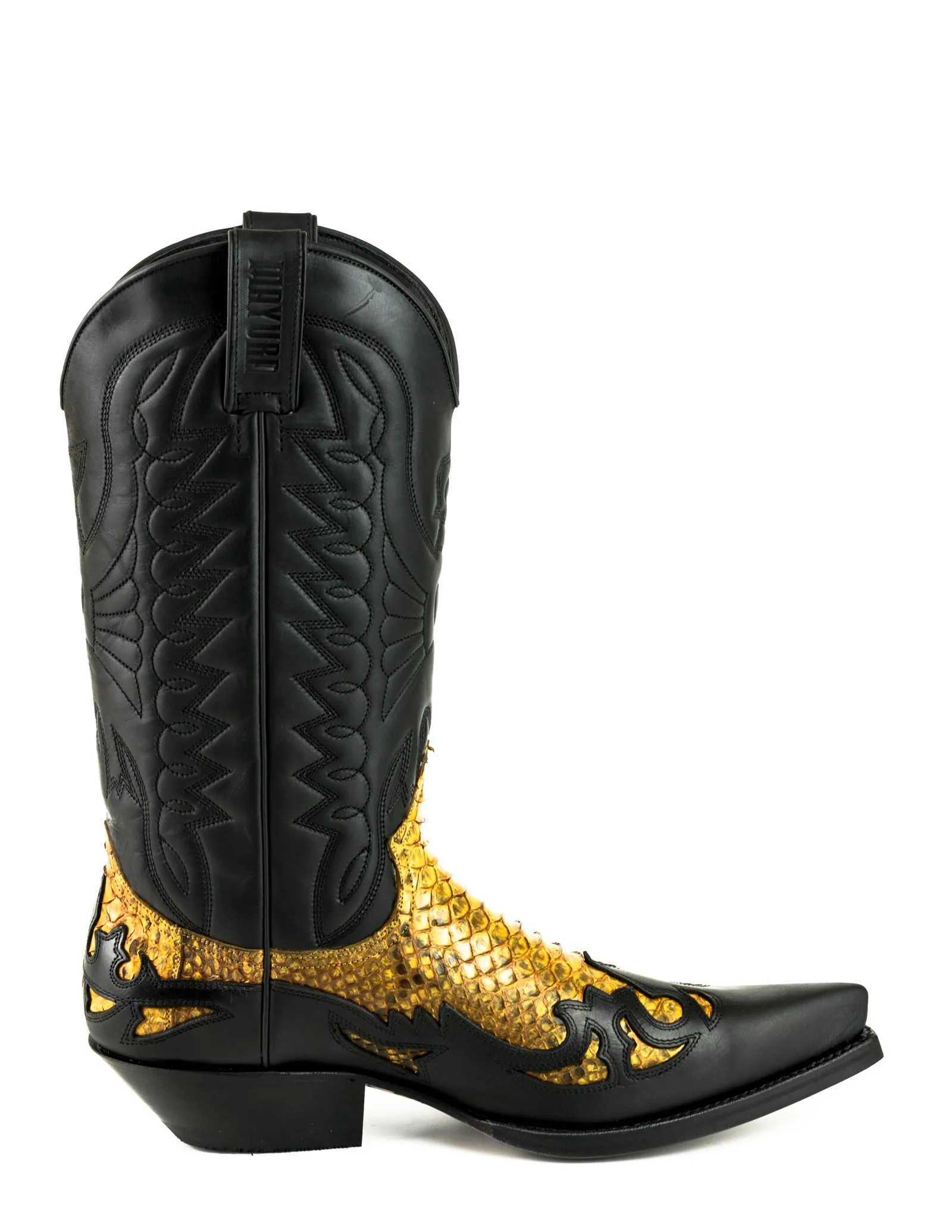 Cowboy Boots Women and Men Exotic Handcrafted Black and Yellow Leather 1935Texanas