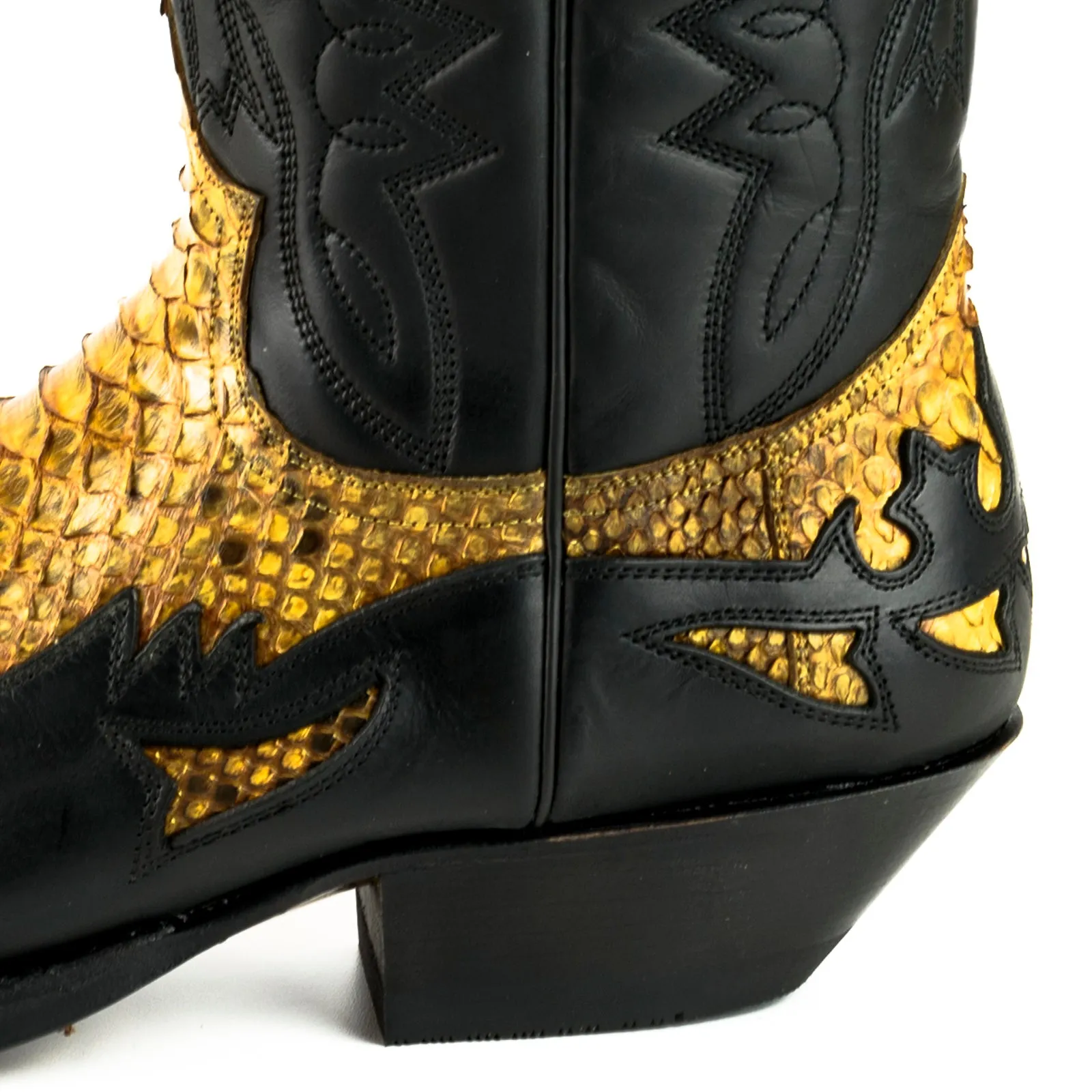 Cowboy Boots Women and Men Exotic Handcrafted Black and Yellow Leather 1935Texanas