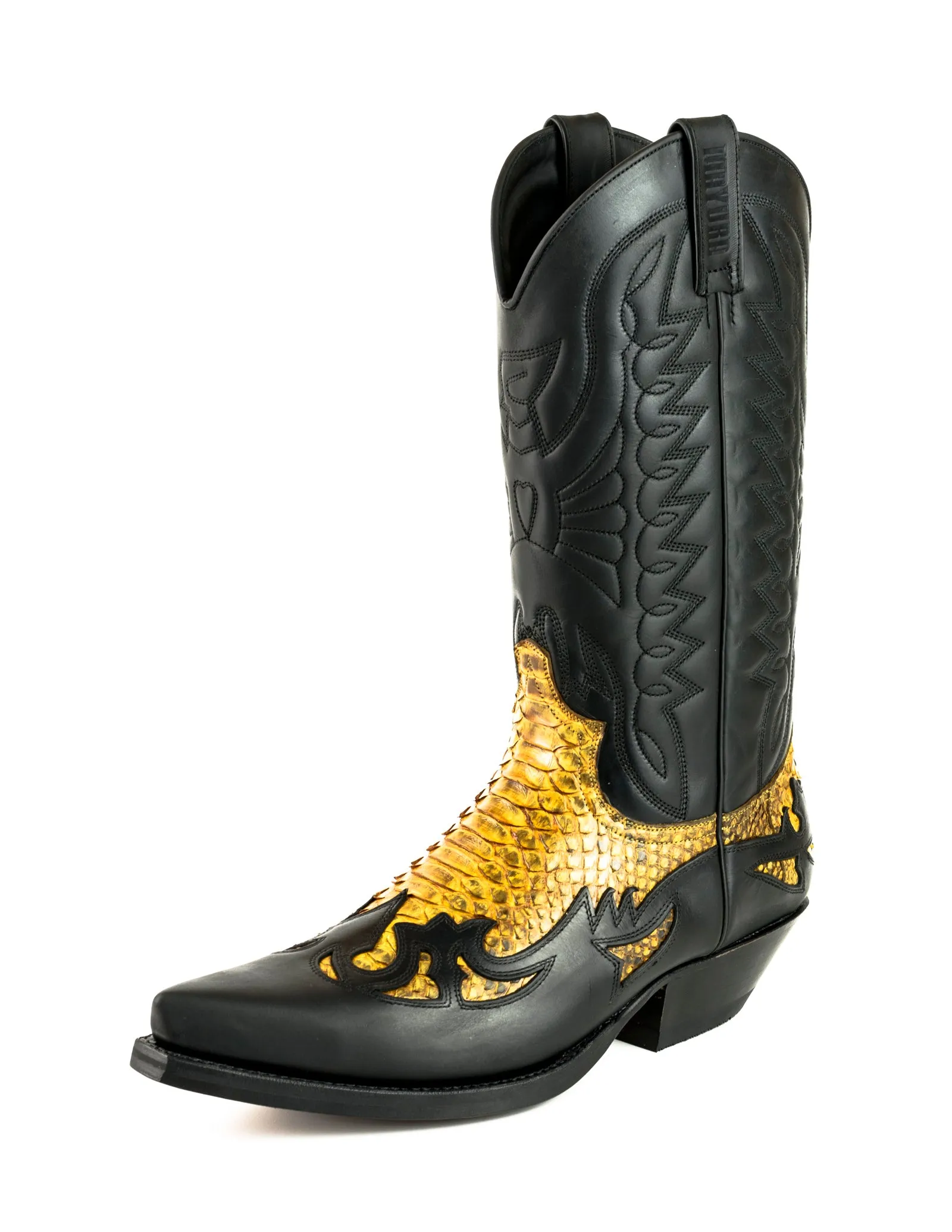 Cowboy Boots Women and Men Exotic Handcrafted Black and Yellow Leather 1935Texanas