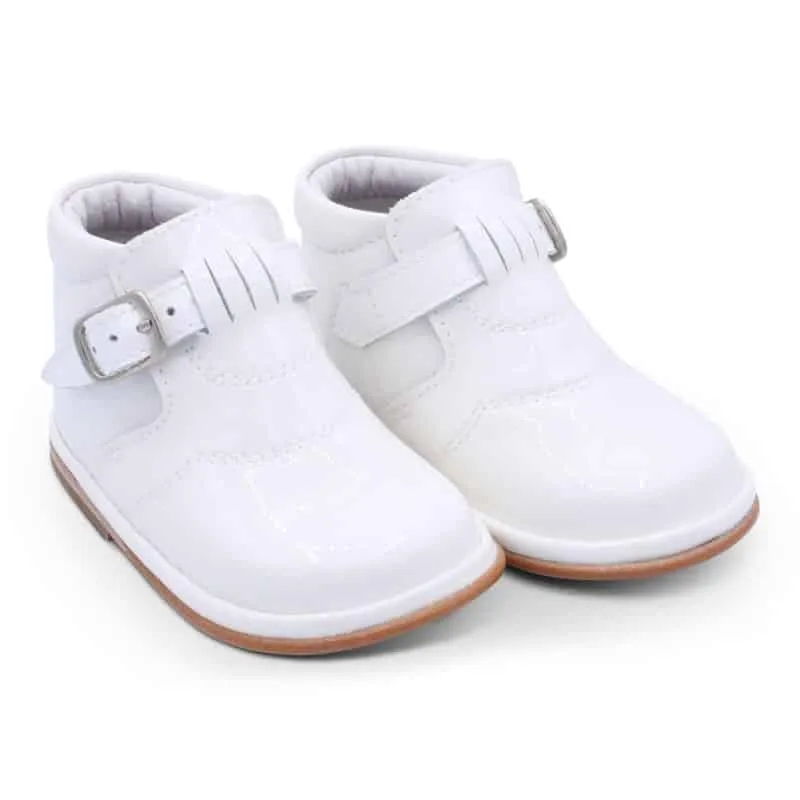 'Dexter' Boys White Patent Buckle Boots
