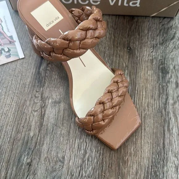 Dolce Vita Women's Paily Braided Heeled Sandal in Taupe Patent Stella Size US 7