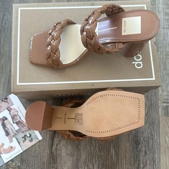 Dolce Vita Women's Paily Braided Heeled Sandal in Taupe Patent Stella Size US 7