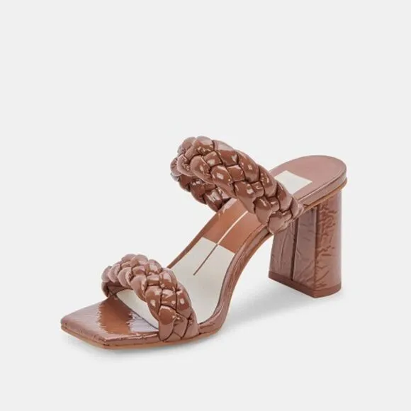 Dolce Vita Women's Paily Braided Heeled Sandal in Taupe Patent Stella Size US 7