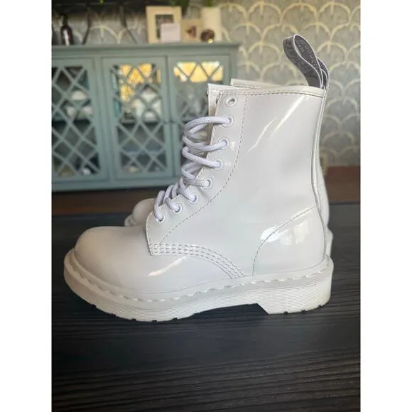 Dr. Martens White Patent Leather 8 Eye AirWair w/ Bouncing Soles Sz. 5