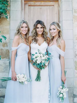 Dusty Blue Bridesmaid Dress Off Shoulder Mismatched Bridesmaid Dresses Long Chiffon Prom Dress Blue