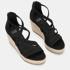 Eileen Fisher Black Wanda Tumbled Nubuck Espadrille Genuine Leather Size 7