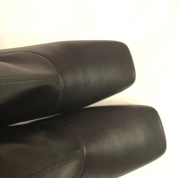 Franco Sarto Harmond Black Stretch leather Boot Square Toe 9 M chunky block heel