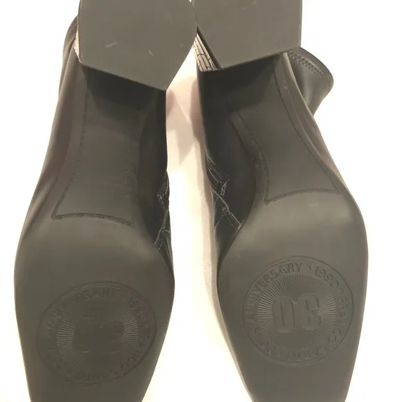 Franco Sarto Harmond Black Stretch leather Boot Square Toe 9 M chunky block heel