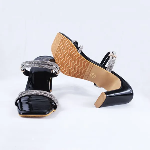 Gemma Black Patent Block Heel Mules and Sandals