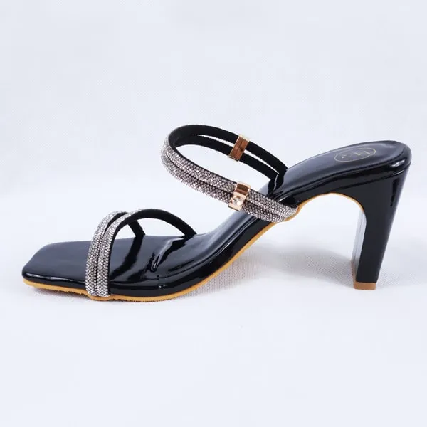 Gemma Black Patent Block Heel Mules and Sandals