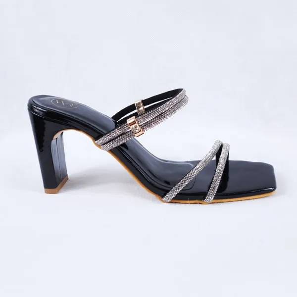 Gemma Black Patent Block Heel Mules and Sandals