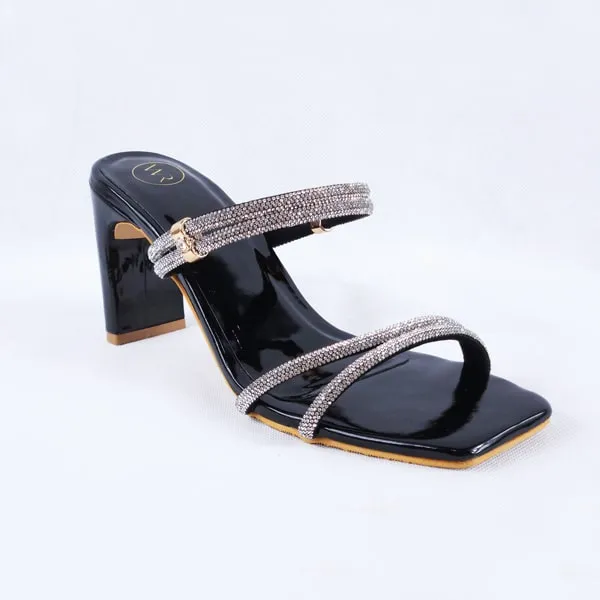 Gemma Black Patent Block Heel Mules and Sandals