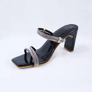 Gemma Black Patent Block Heel Mules and Sandals