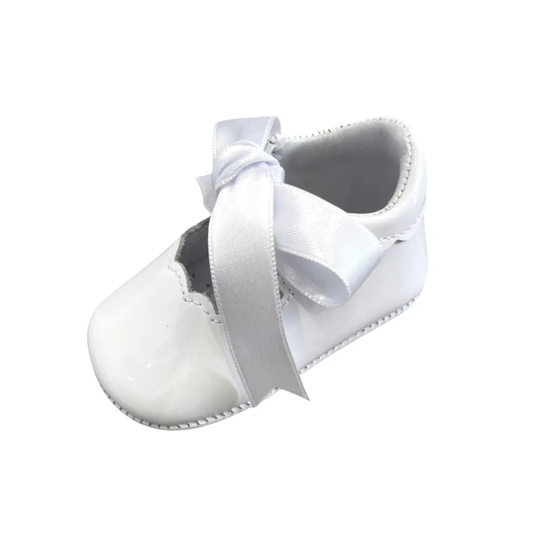 Girls White Patent Pram Shoe