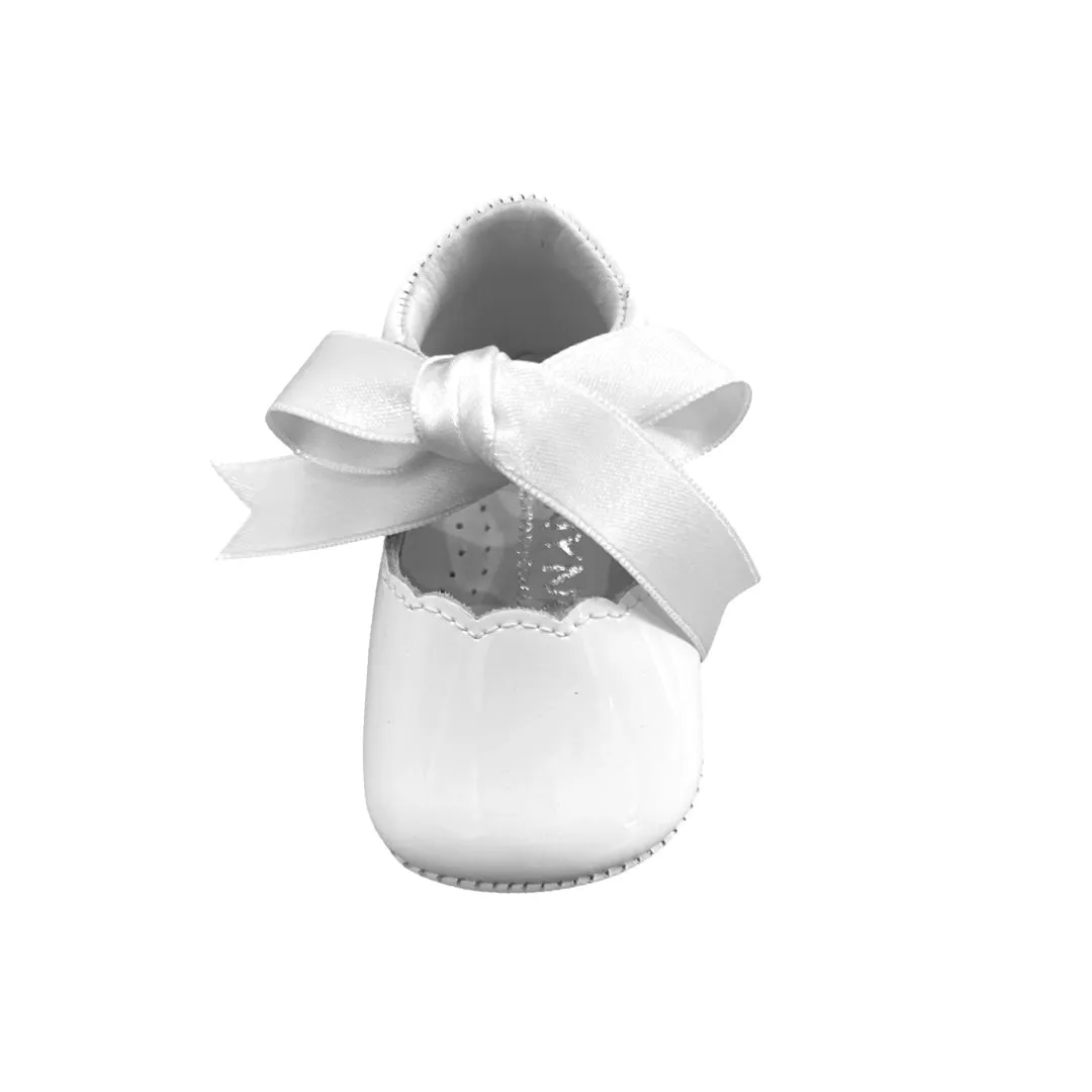 Girls White Patent Pram Shoe