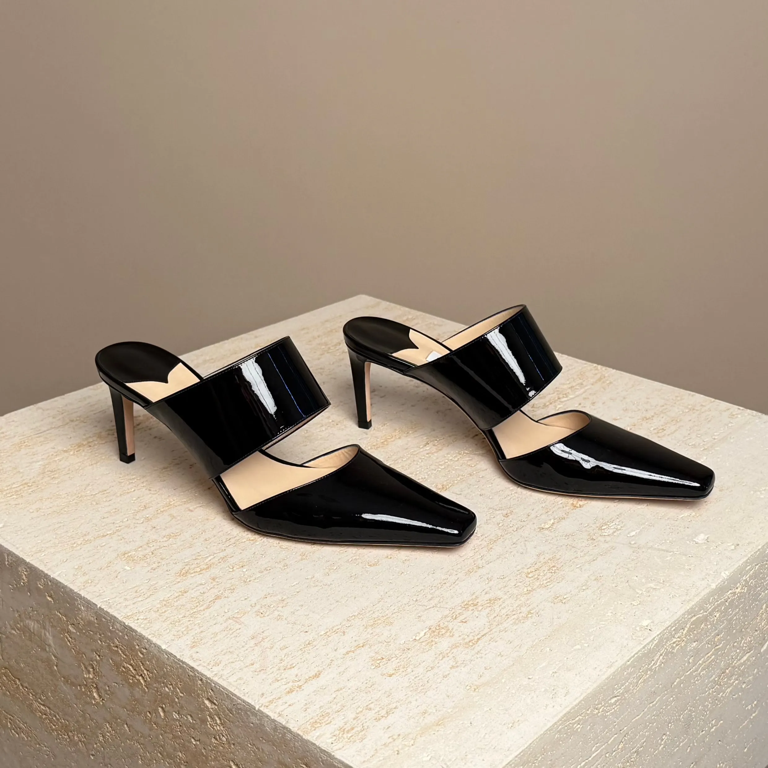 Hawke 65 Black Patent Leather Slip-On Heels Pumps.