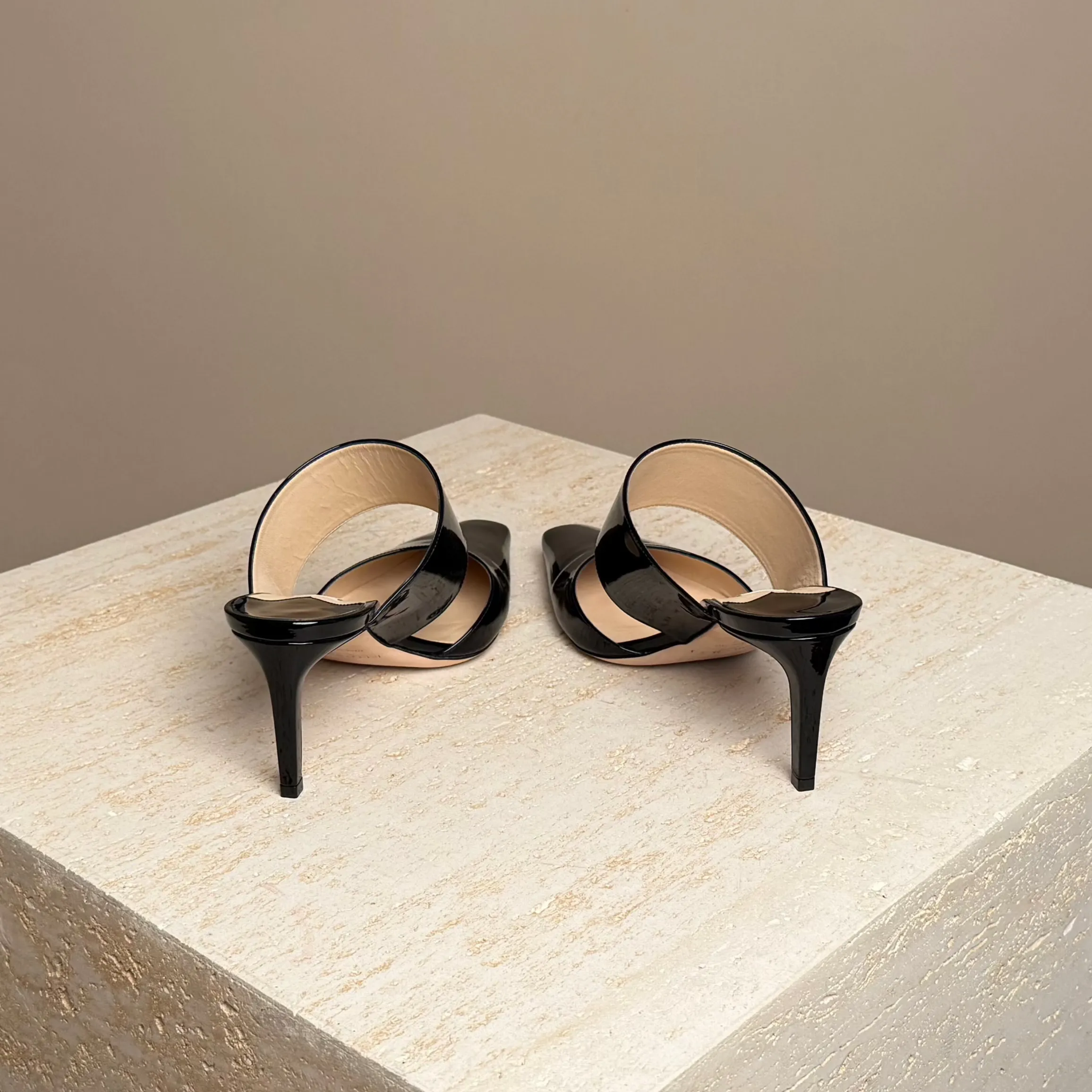Hawke 65 Black Patent Leather Slip-On Heels Pumps.