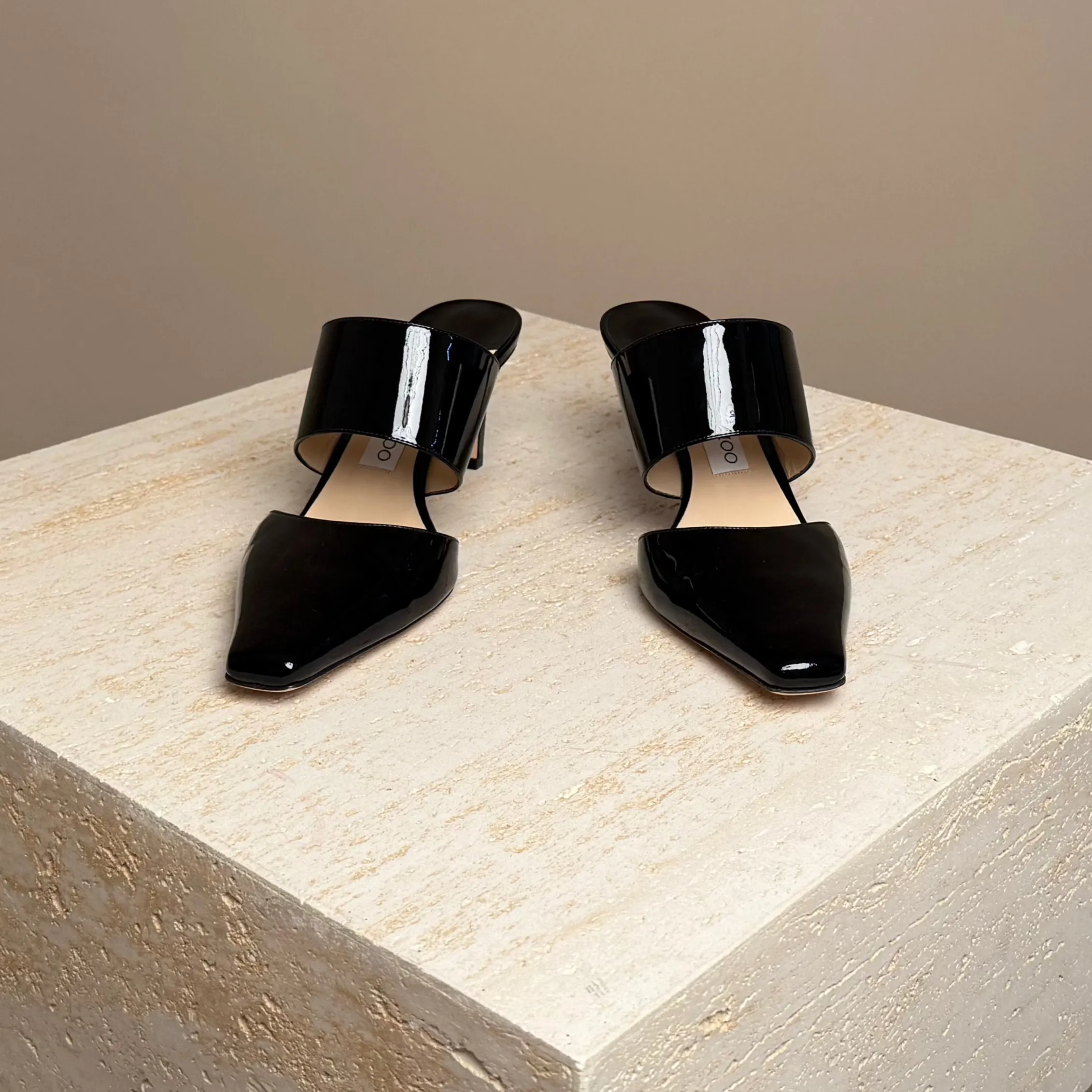 Hawke 65 Black Patent Leather Slip-On Heels Pumps.