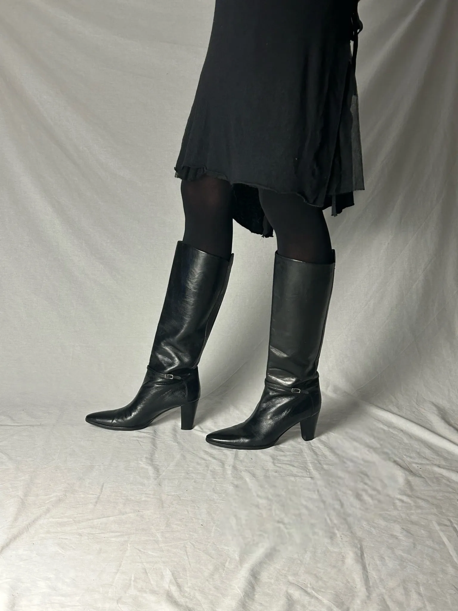HELMUT LANG KNEE HIGH BUCKLE STRAP BOOTS