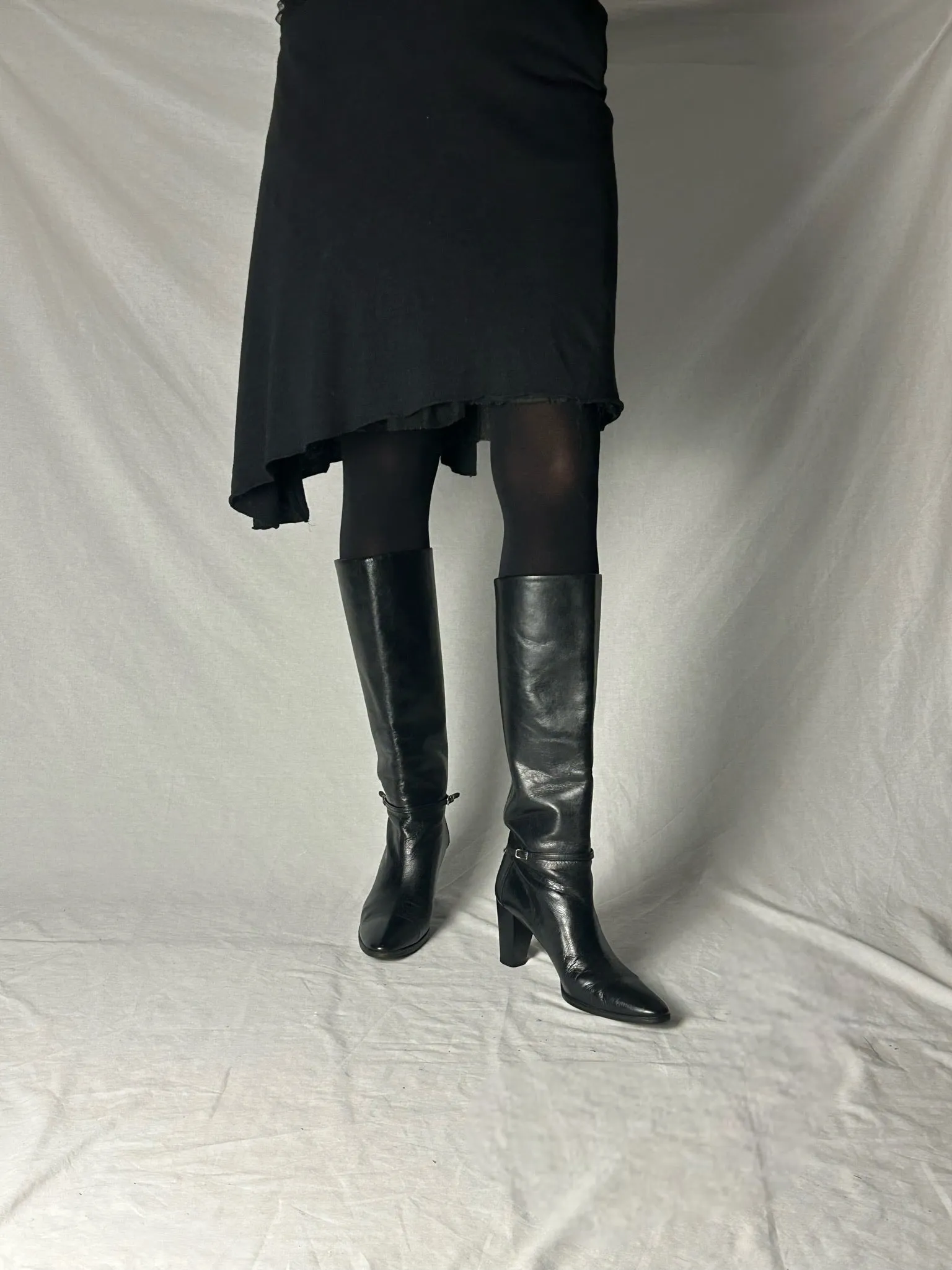 HELMUT LANG KNEE HIGH BUCKLE STRAP BOOTS