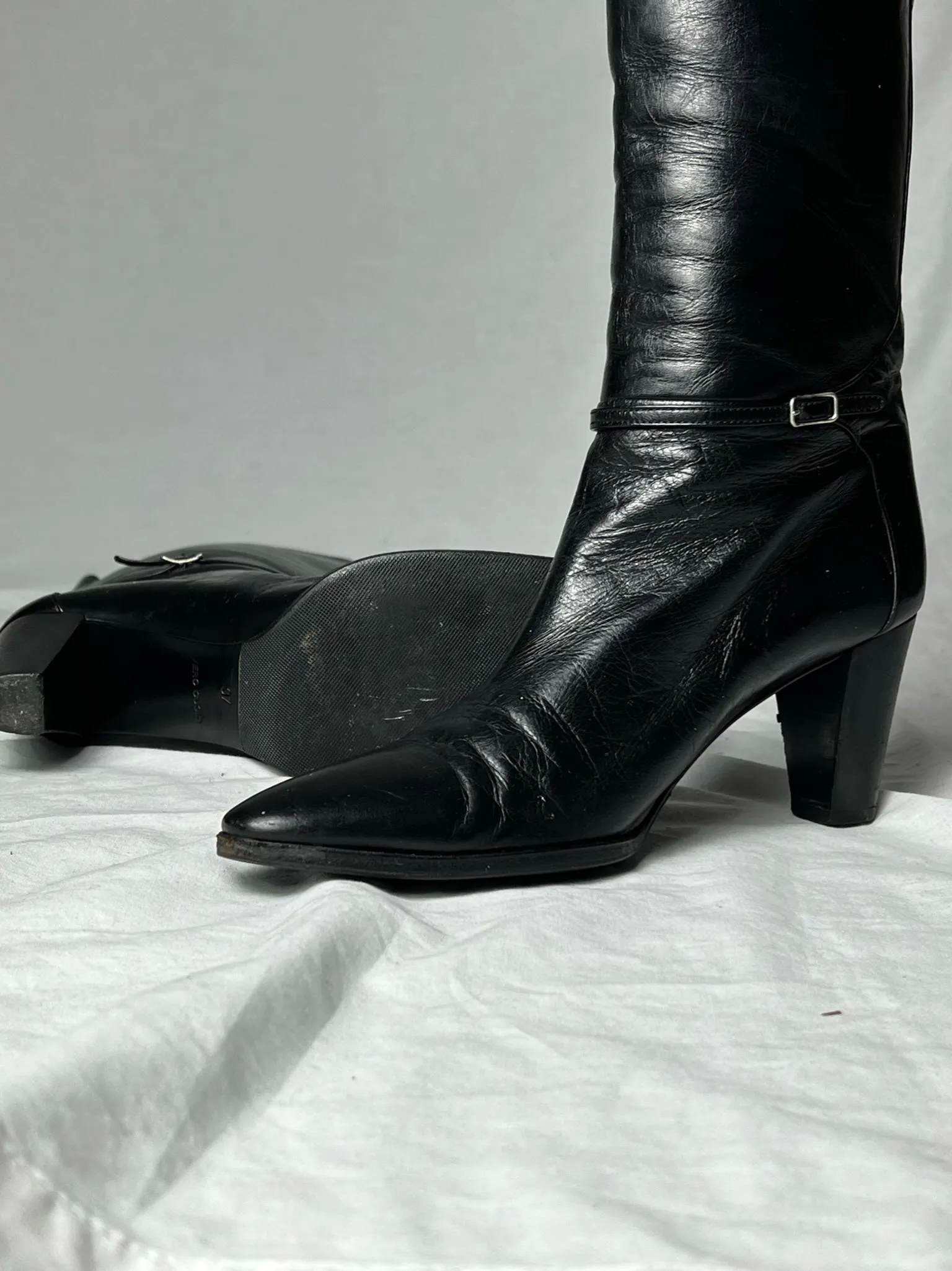 HELMUT LANG KNEE HIGH BUCKLE STRAP BOOTS