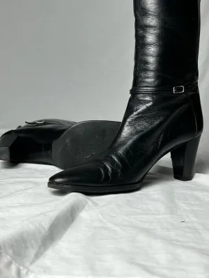 HELMUT LANG KNEE HIGH BUCKLE STRAP BOOTS