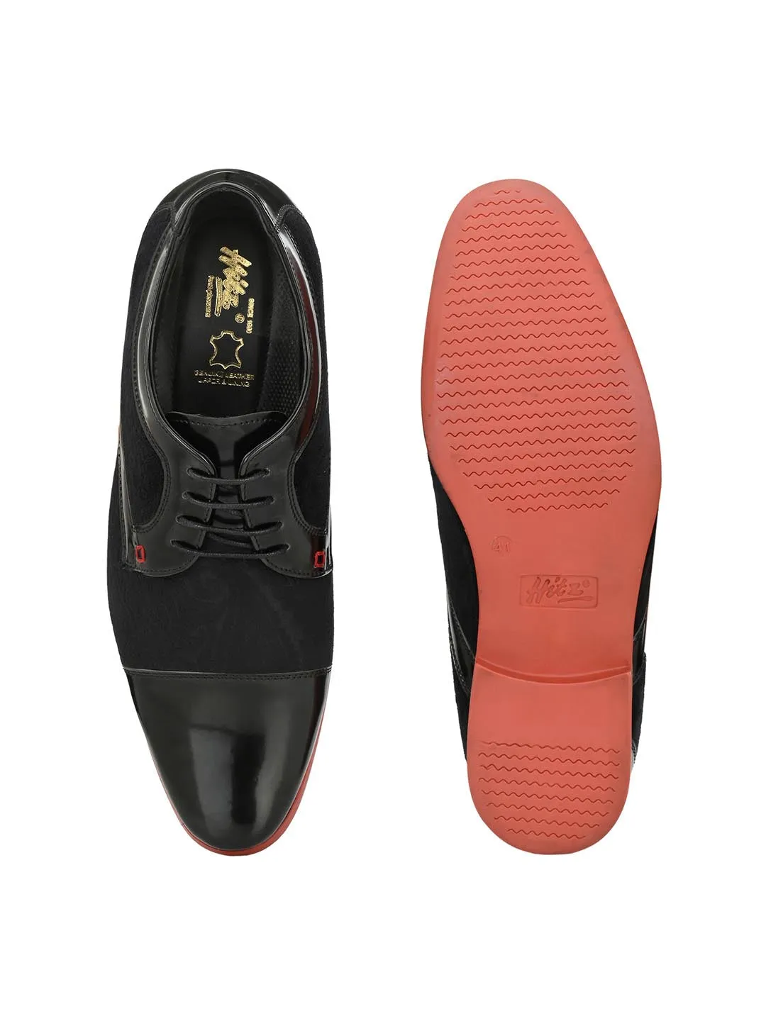 Hitz Men's Black Leather Lace-up Party Wear Shoes