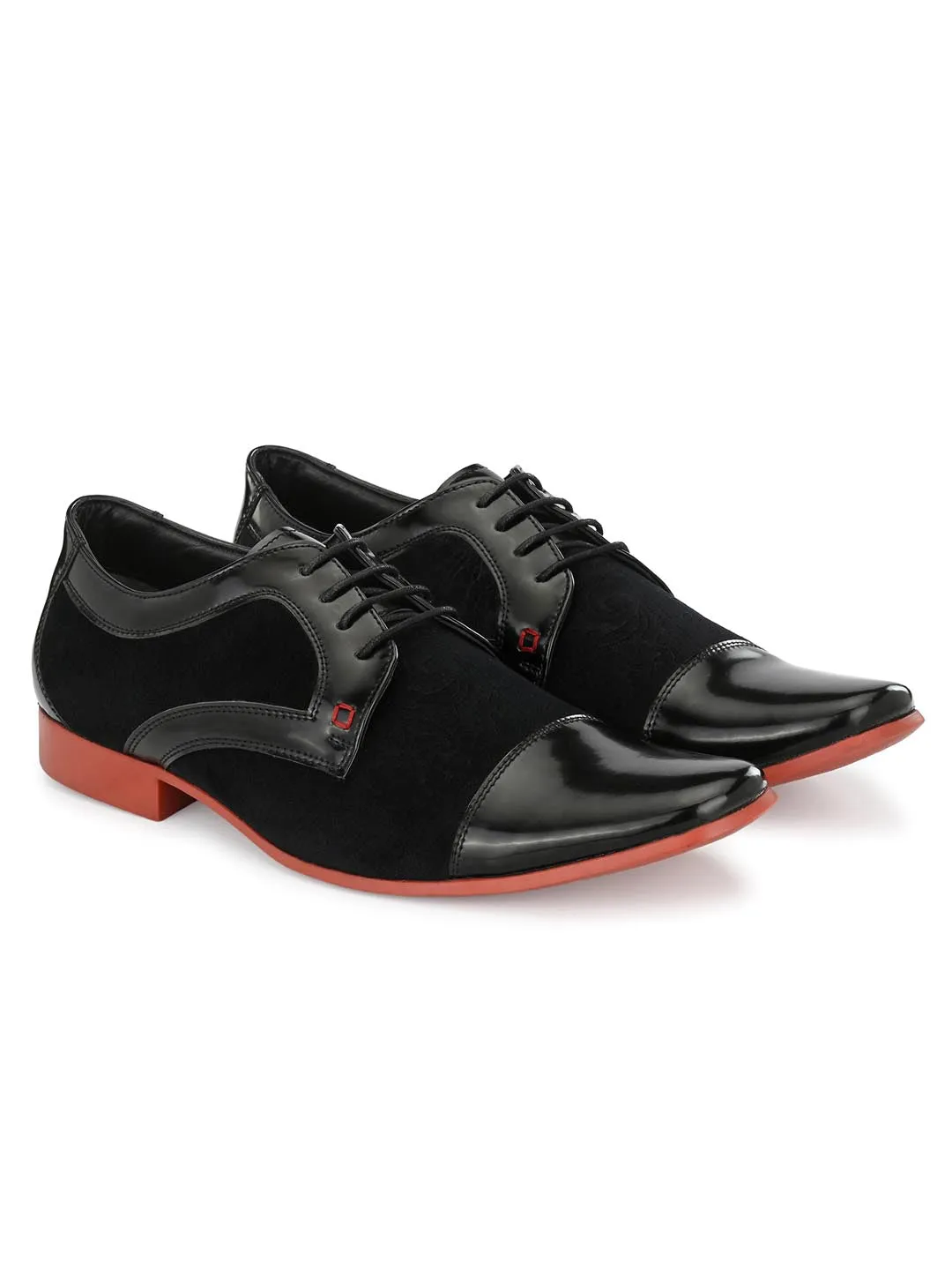 Hitz Men's Black Leather Lace-up Party Wear Shoes