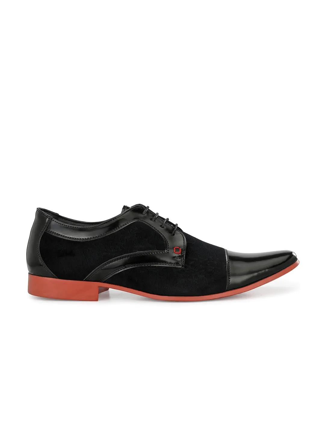 Hitz Men's Black Leather Lace-up Party Wear Shoes