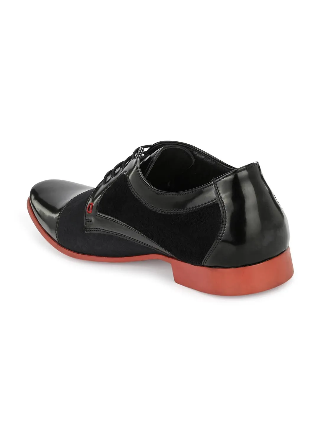 Hitz Men's Black Leather Lace-up Party Wear Shoes