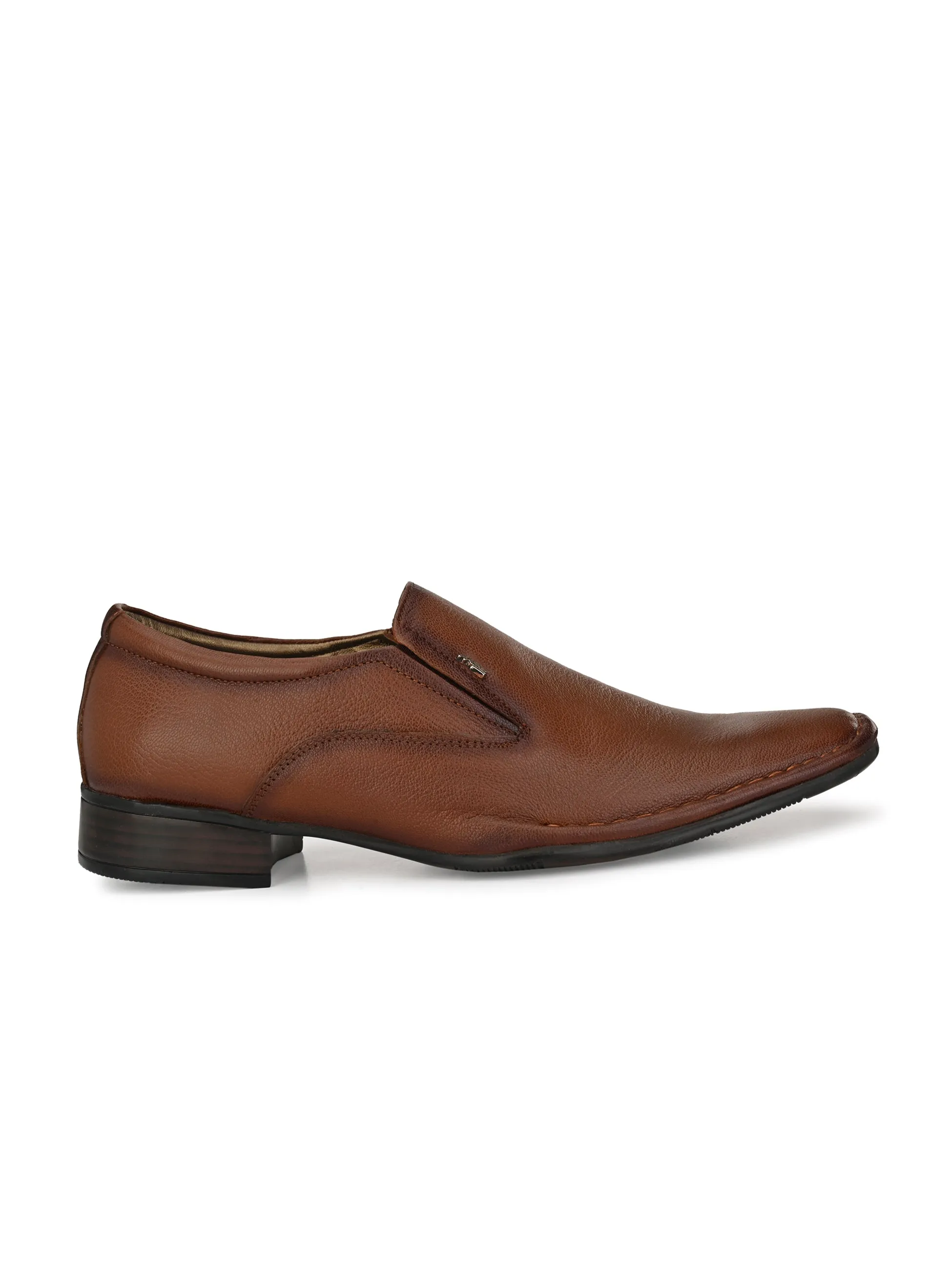 Hitz Men's Tan Leather Slip-On Formal Shoes