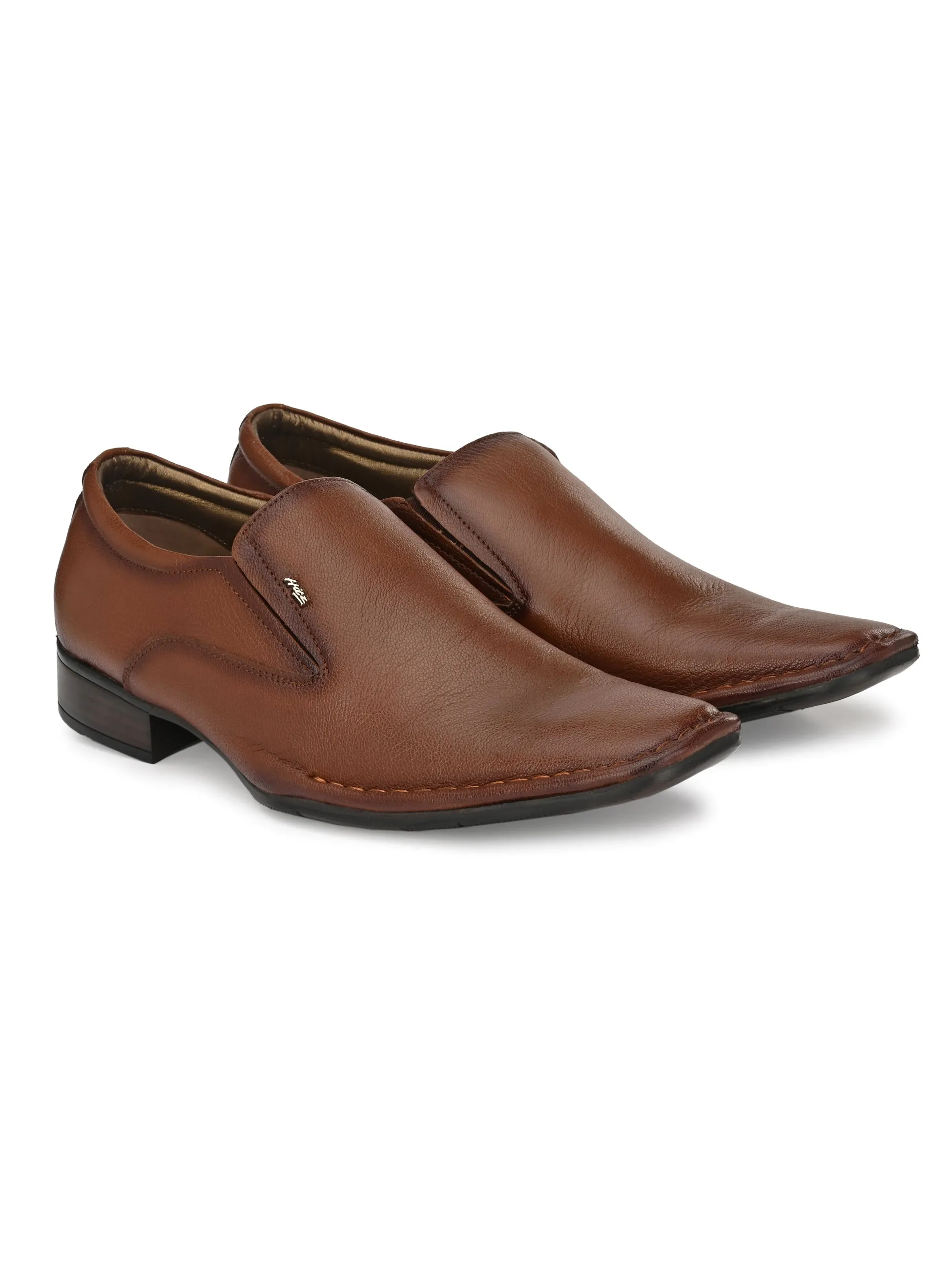 Hitz Men's Tan Leather Slip-On Formal Shoes