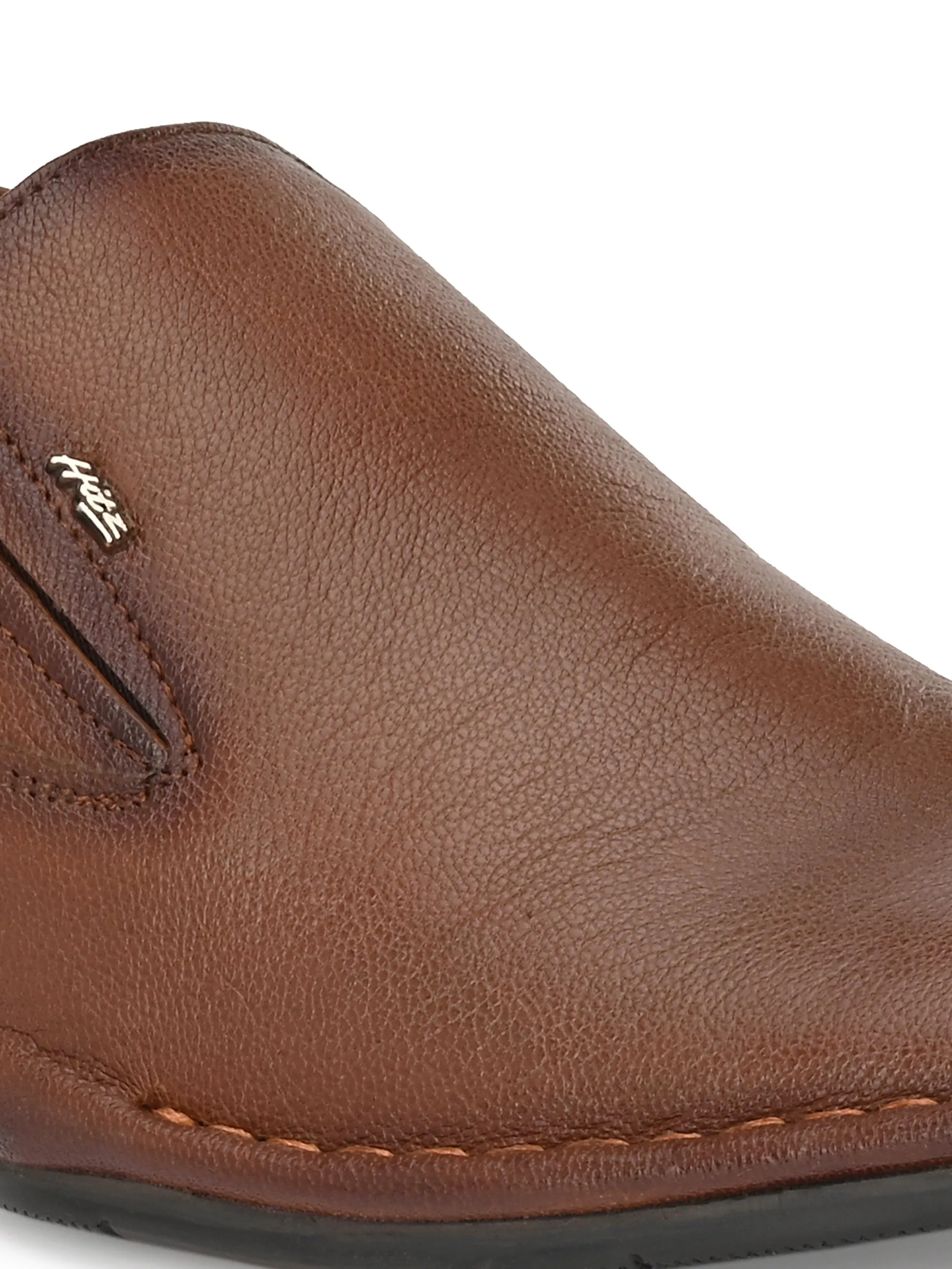 Hitz Men's Tan Leather Slip-On Formal Shoes