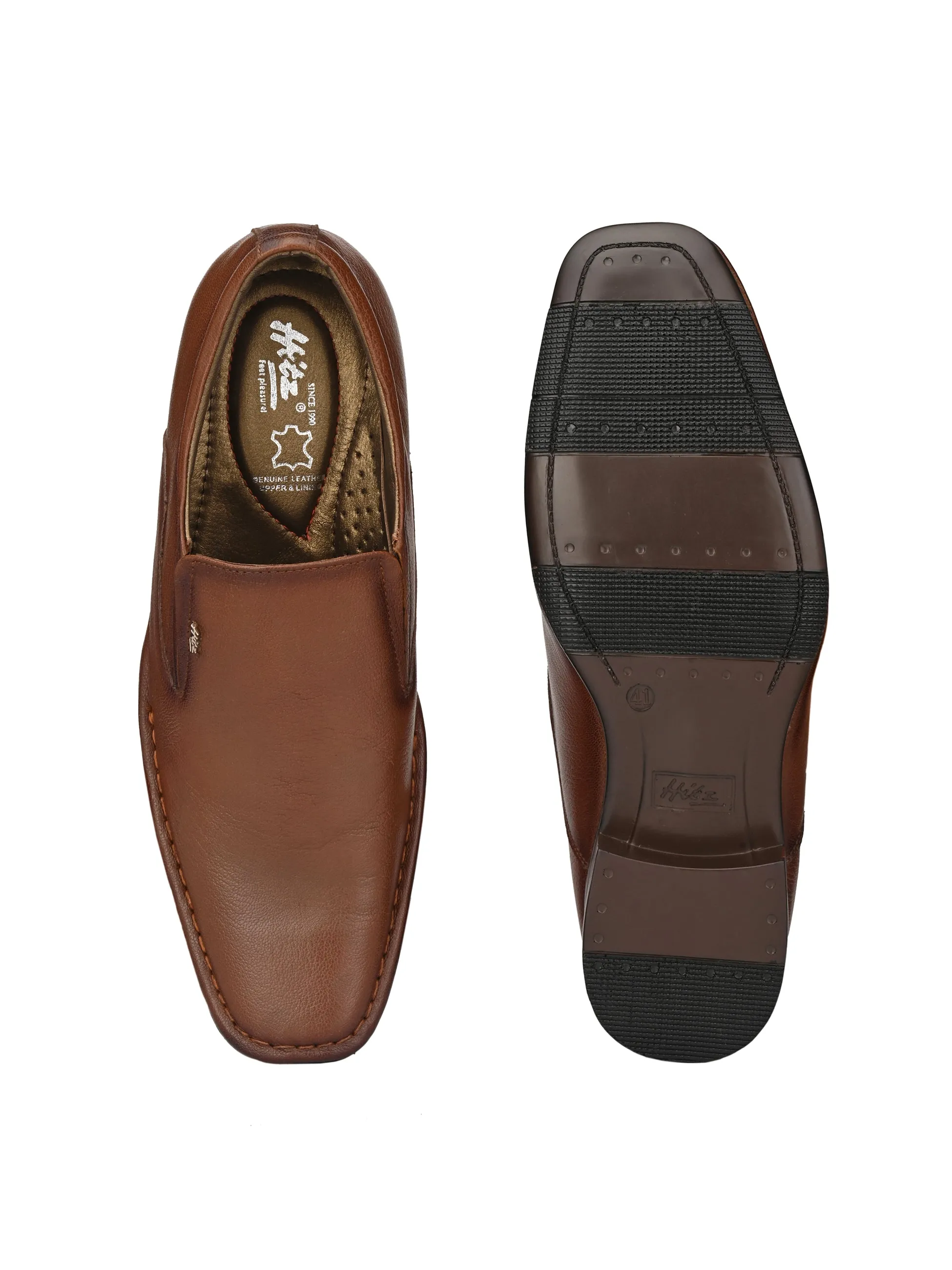 Hitz Men's Tan Leather Slip-On Formal Shoes