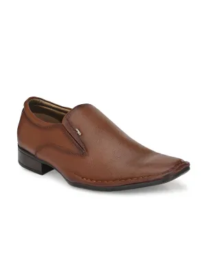 Hitz Men's Tan Leather Slip-On Formal Shoes