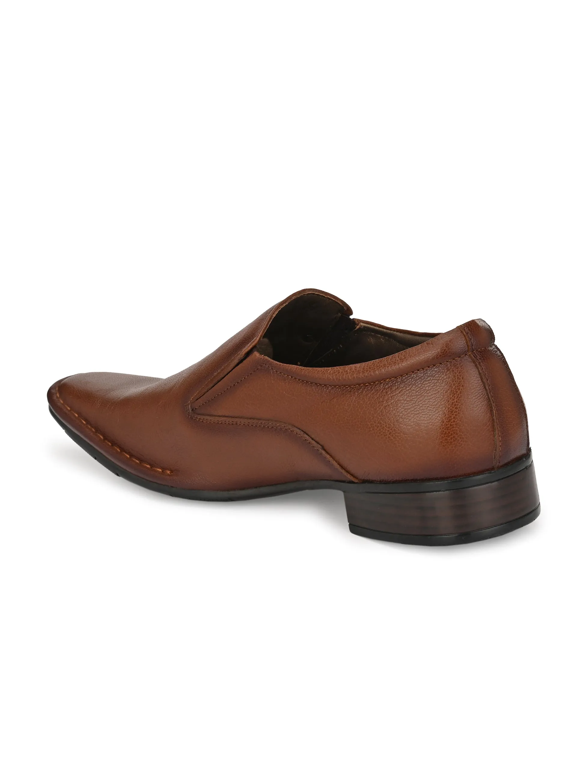 Hitz Men's Tan Leather Slip-On Formal Shoes