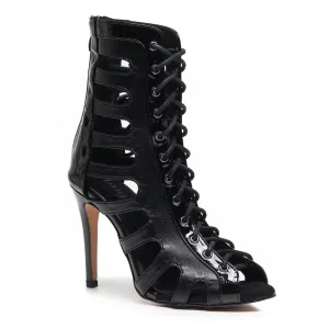 Hunter - Black Vegan Leather and Patent - Suede Sole - Dance Floor Only