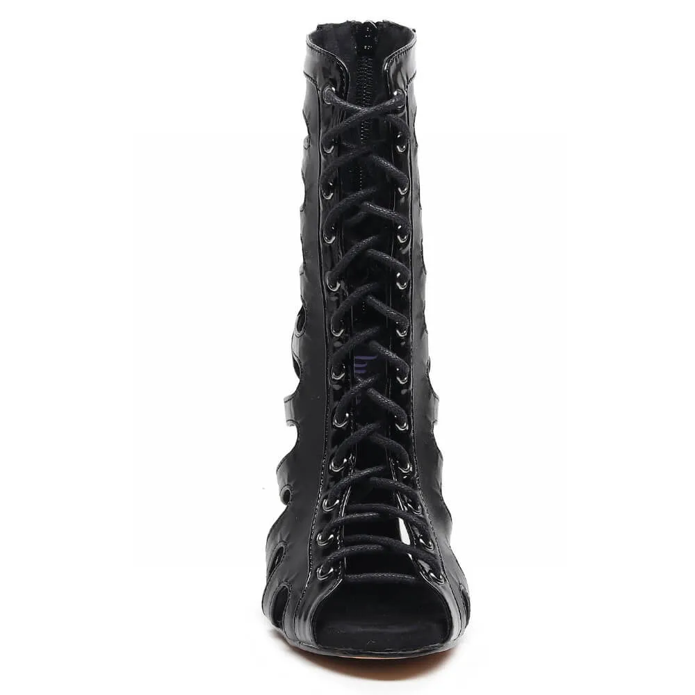 Hunter - Black Vegan Leather and Patent - Suede Sole - Dance Floor Only