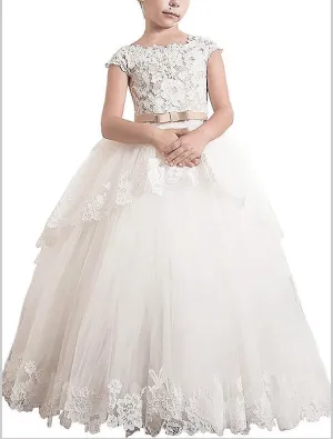 Lace Tulle Sleeveless Flower Girl Dresses Floor Length Ball Gown