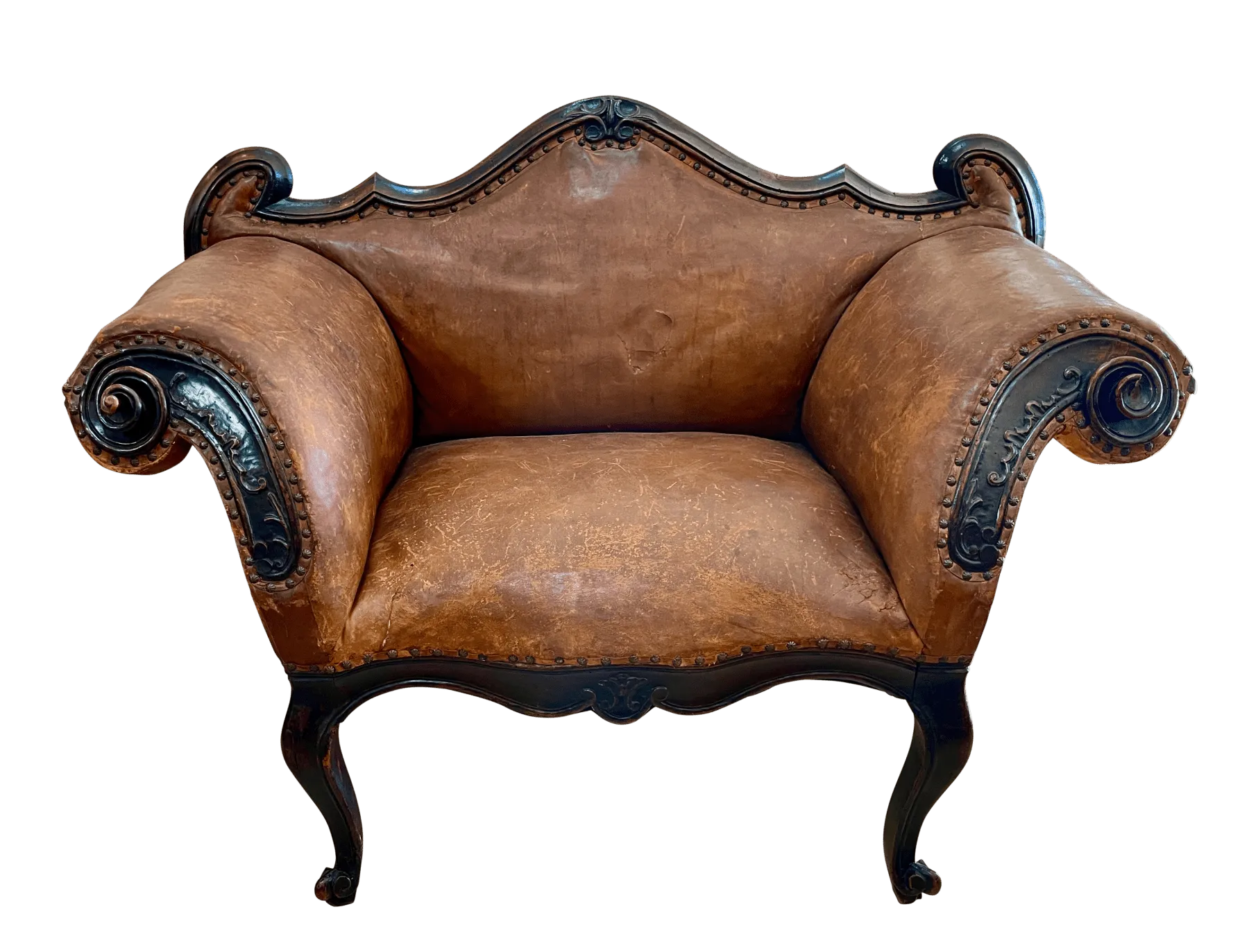 Leather Banquette, Chair / Settee Italian 18th Century Lombardi