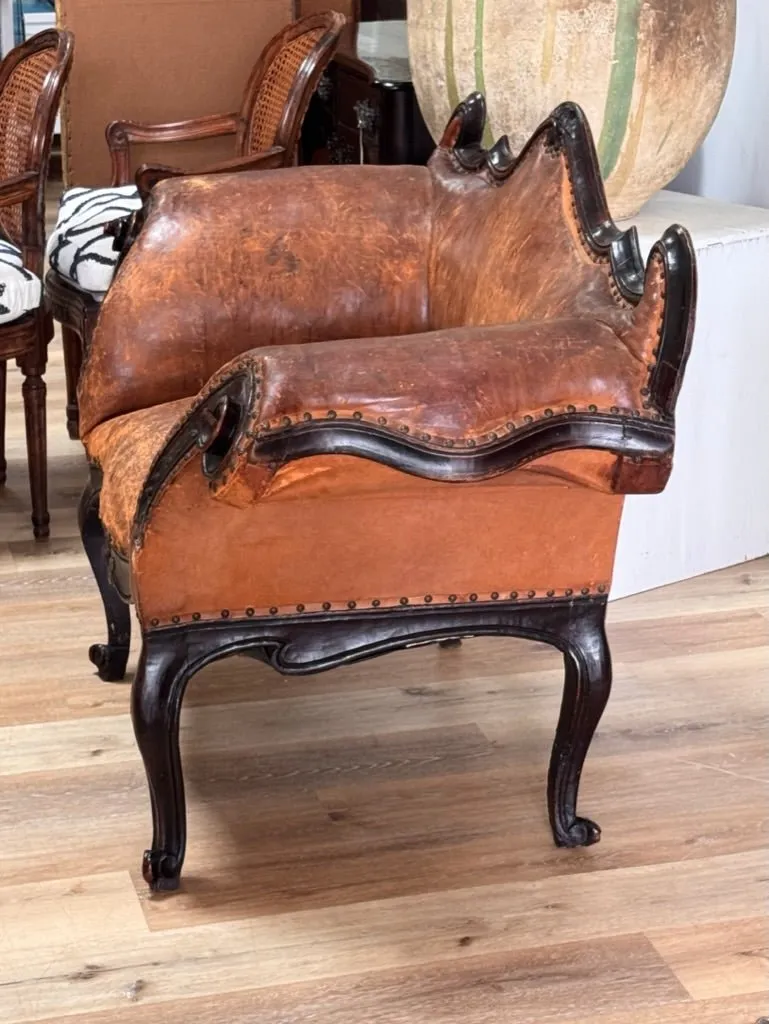 Leather Banquette, Chair / Settee Italian 18th Century Lombardi