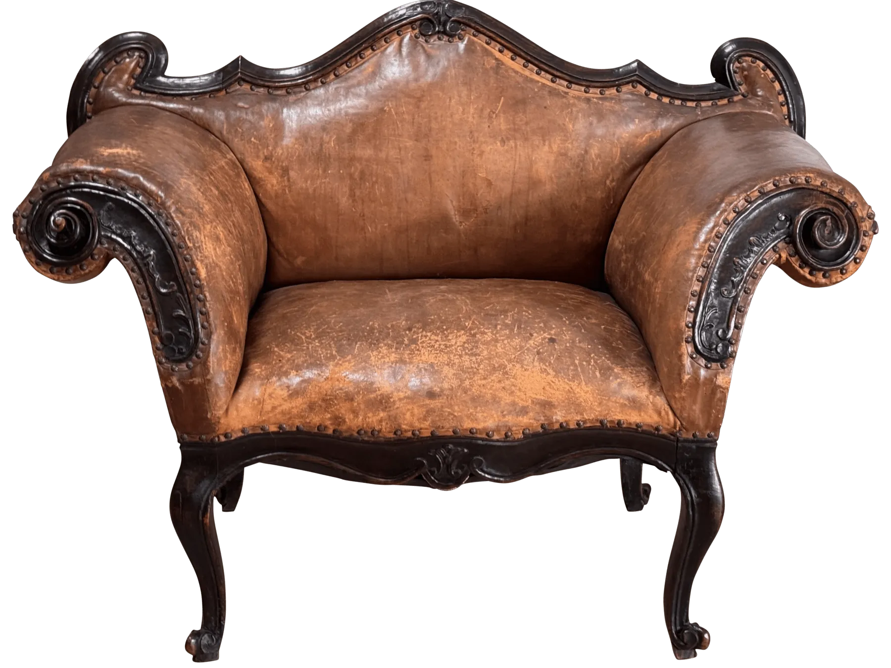 Leather Banquette, Chair / Settee Italian 18th Century Lombardi